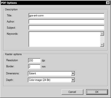 PDF Options dialog box