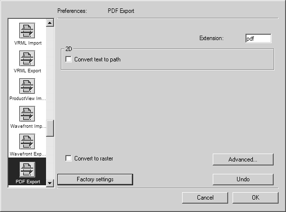 Preferences: PDF Export page