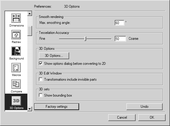 3D Options preferences panel