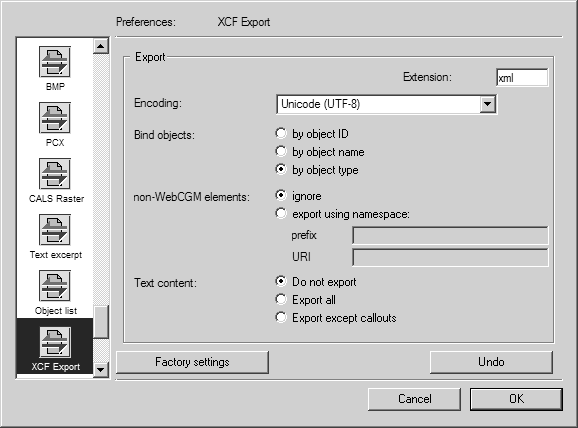 Preferences: XCF Export page