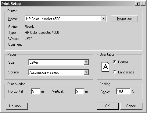 Print Setup dialog box