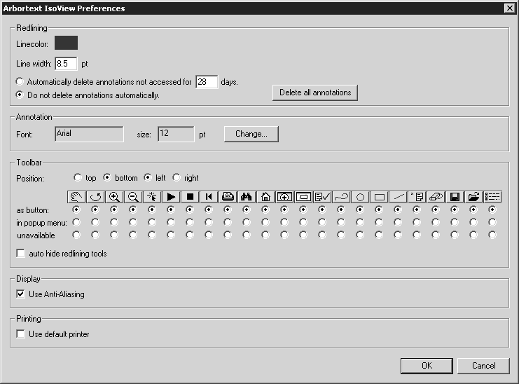 Arbortext IsoViewPreferences dialog box