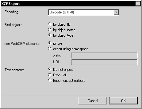 Dialogfenster XCF Export