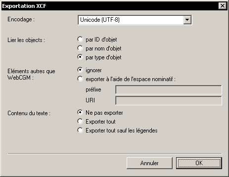 Boîte de dialogue Exportation XCF