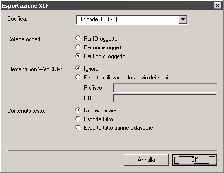 Finestra di dialogo Esportazione XCF