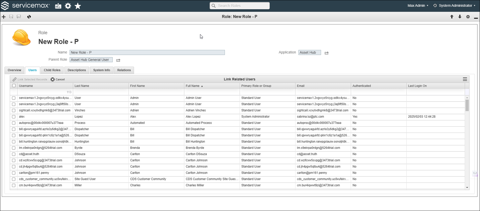 Existing Users Link in a Role