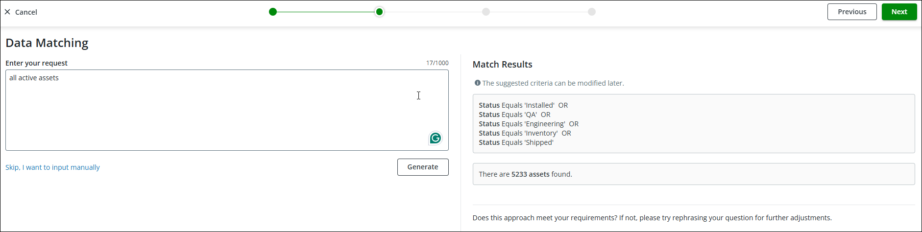 Suggested Criteria for the Data Request