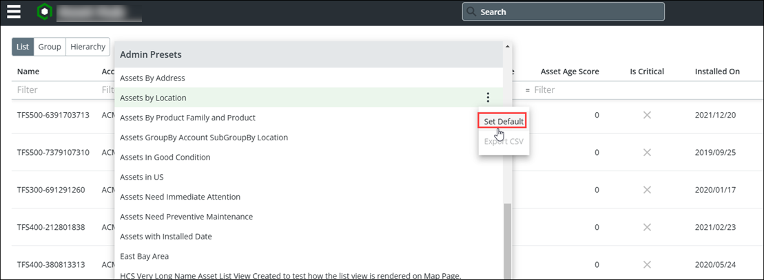 Set Default Asset List View