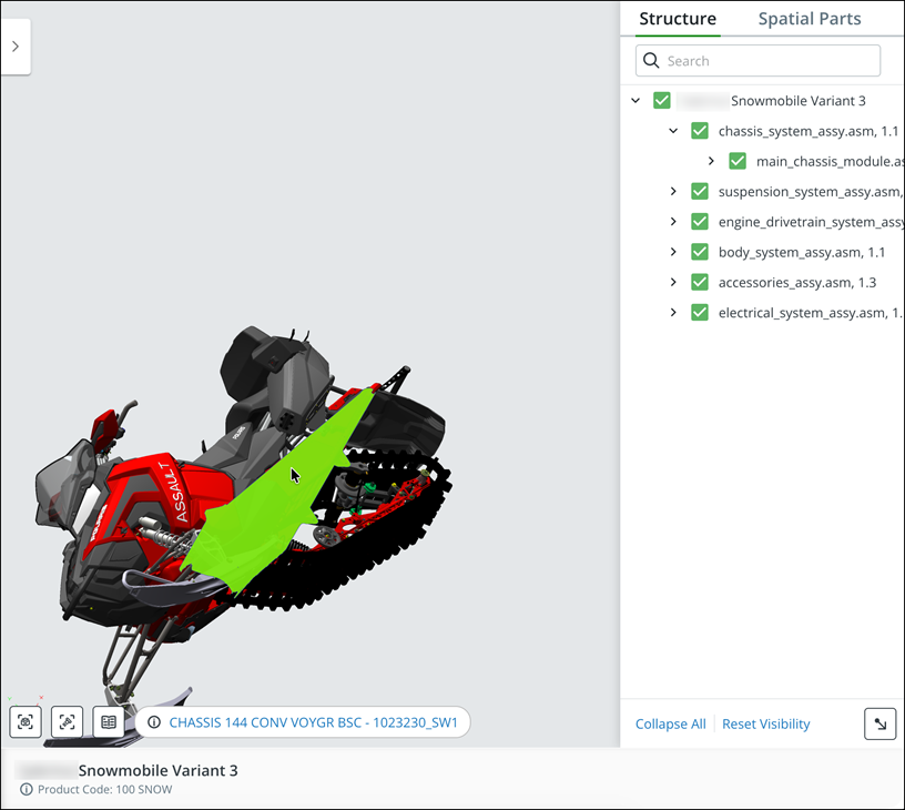 Selected Part Highlighted in Green