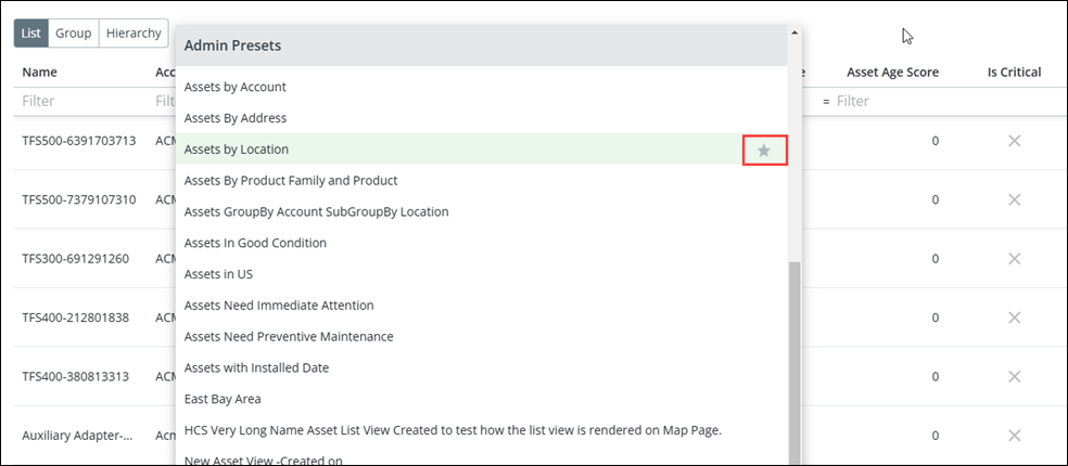 Default Asset List View