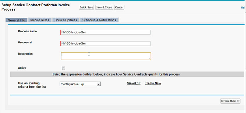 Creating/Editing a Custom Service Contract Proforma Invoice Process