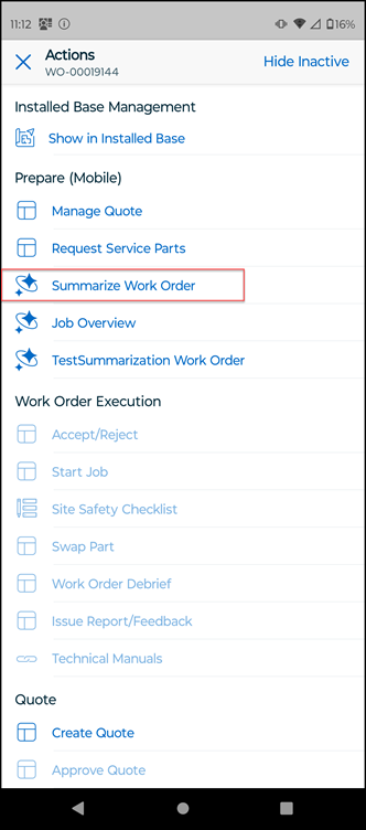 Actions Menu