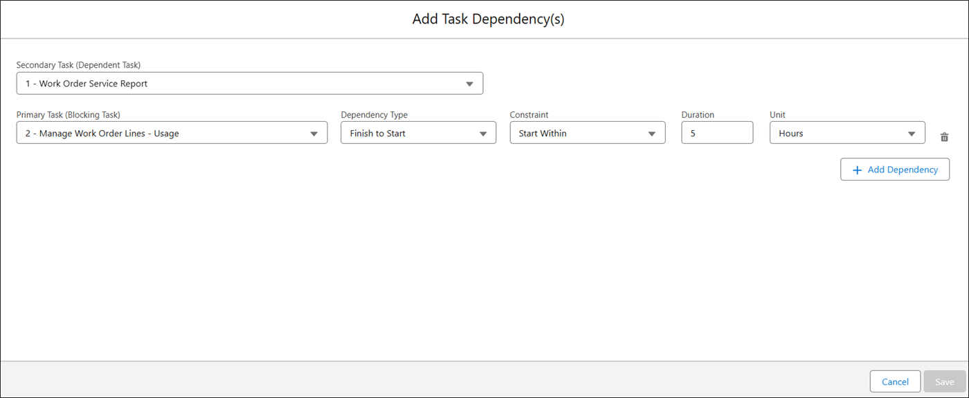 Add Task Dependency Add Task Dependency