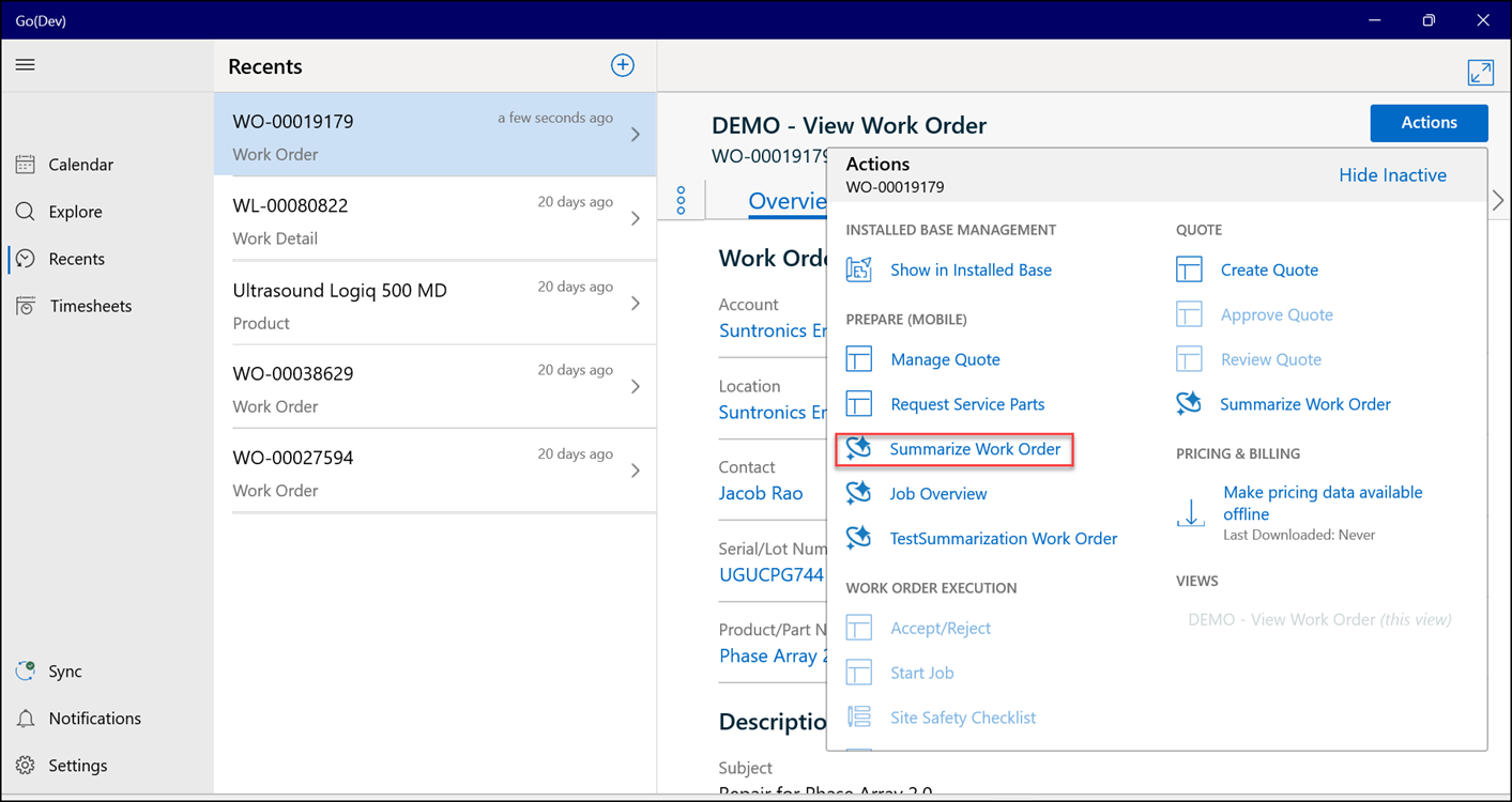 AI Actions List in Windows Go App AI Actions List in Windows Go App