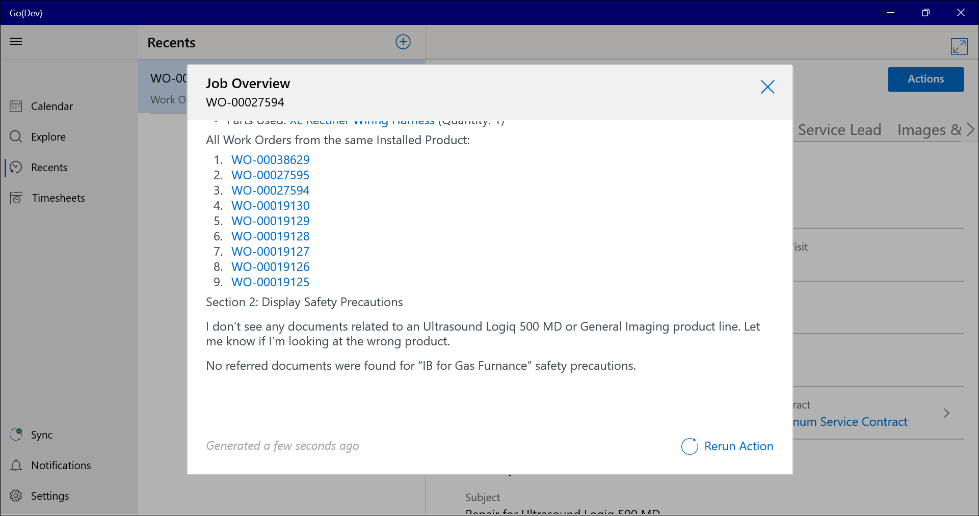Linked Records in AI Action Response in Windows Go App