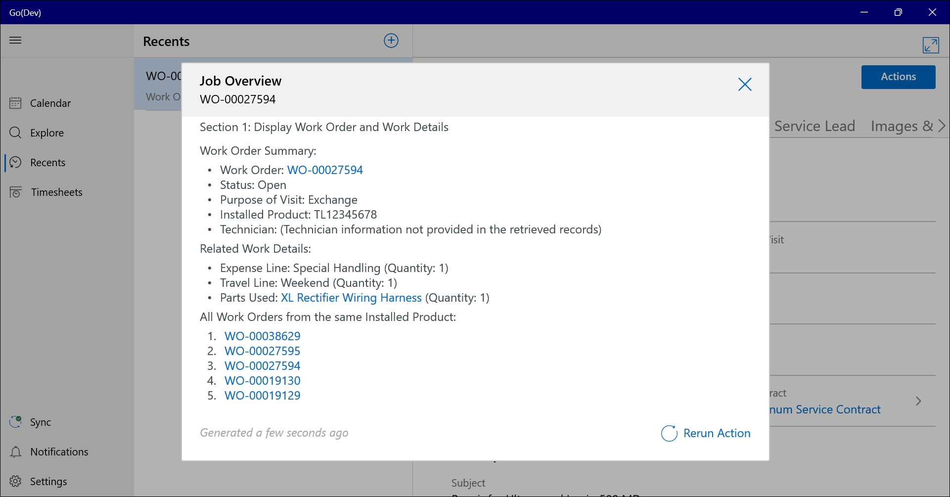 Linked Records in AI Action Response in Windows Go App