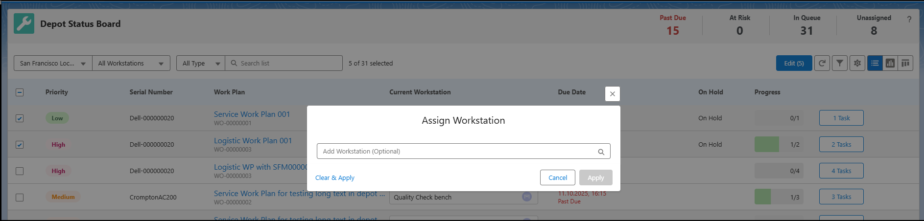 Bulk Edit Assign Workstation Window