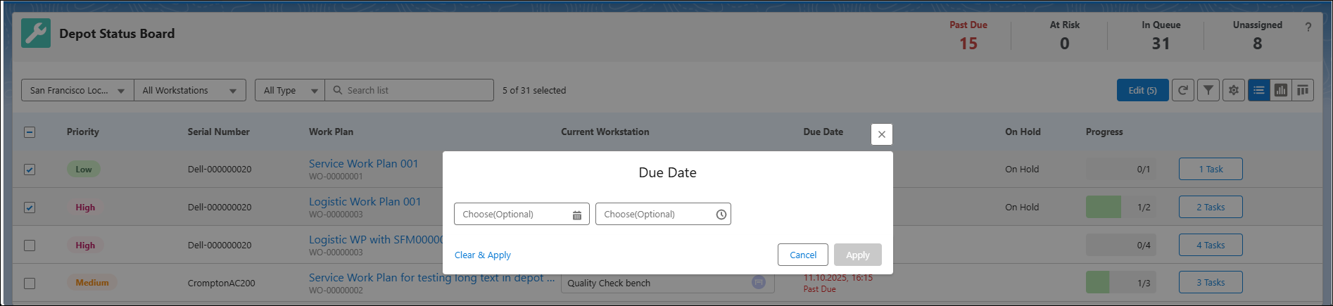 Bulk Edit Due Date Window Bulk Edit Due Date Window