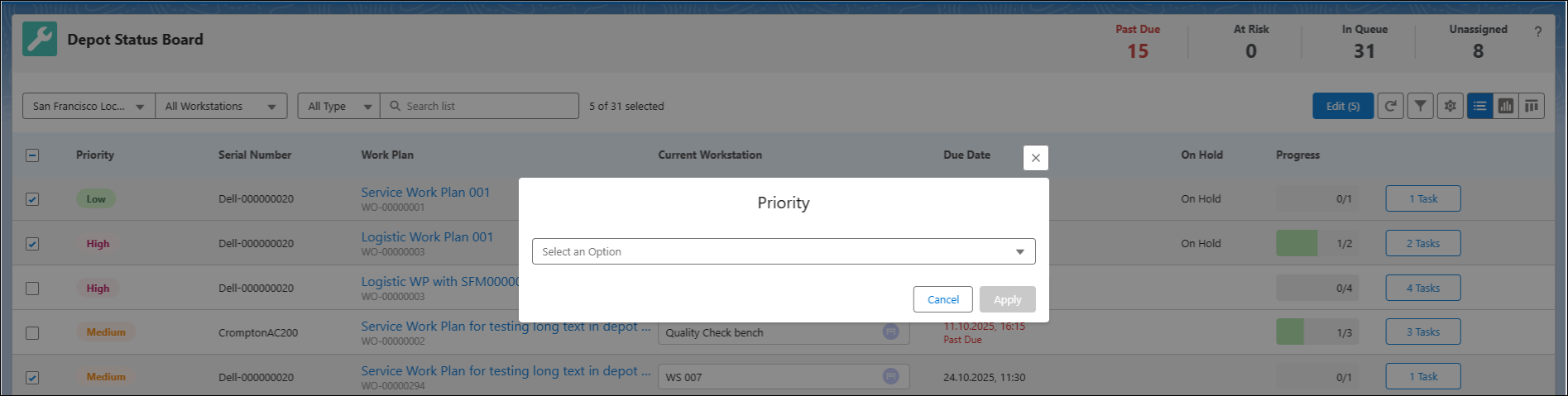 Bulk Edit Set Priority Window Bulk Edit Set Priority Window