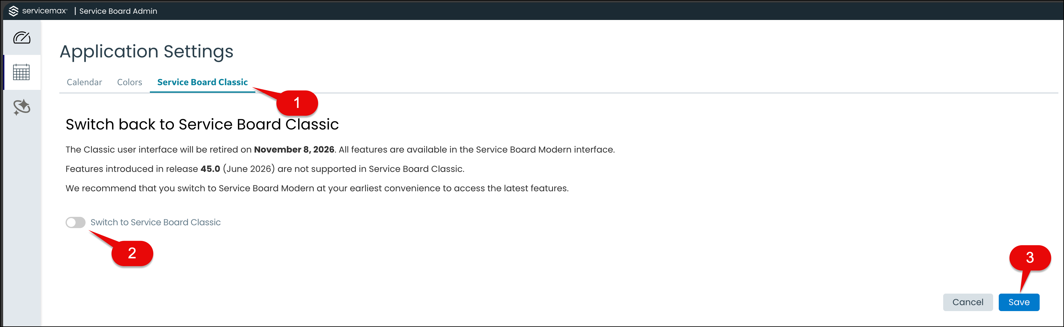 Application Settings for switching to Classic UI