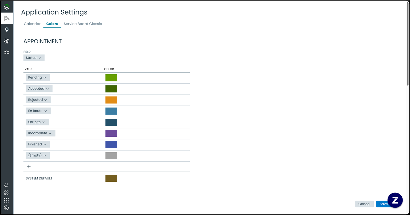 The image displays Colors tab in Application Settings