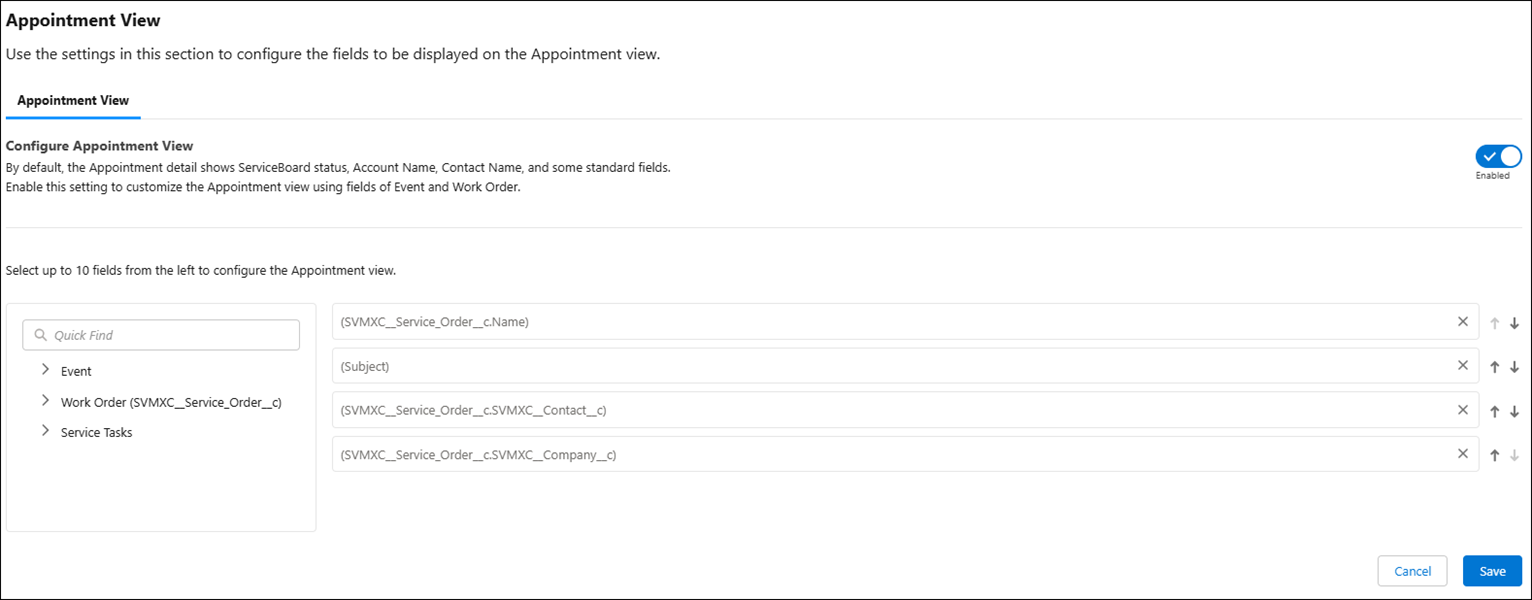 Configure Appointment View Screen