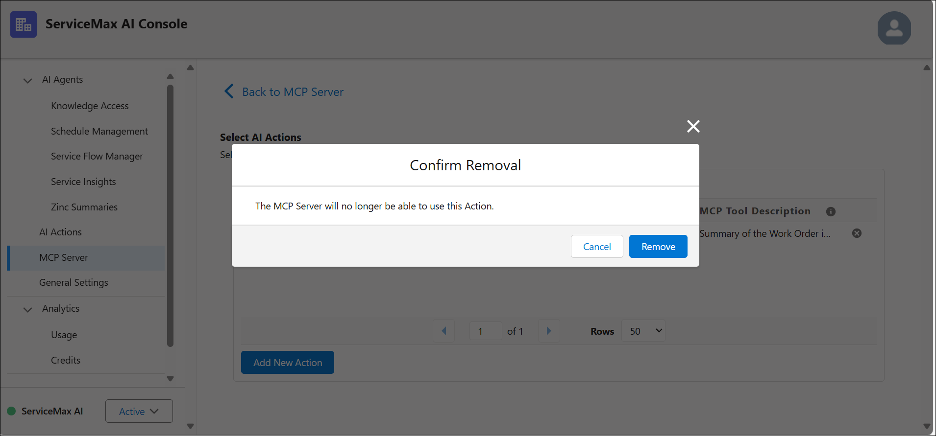 Confirm Removal Window