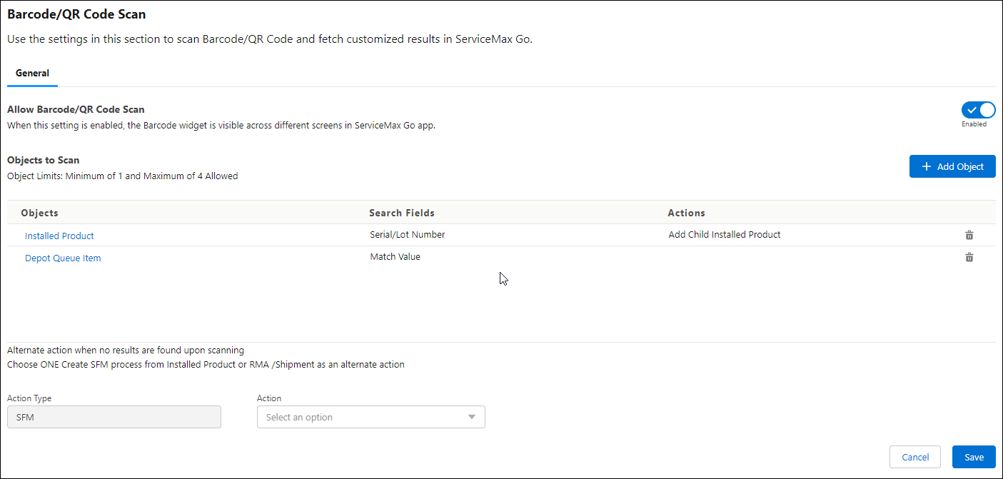 Objects Added to the Barcode Configuration