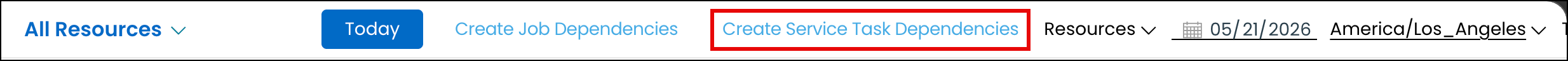 The image displays the Create Service Task Dependency option