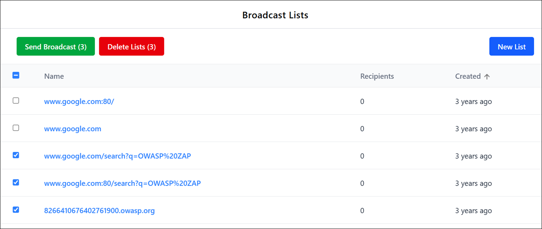 creating broadcast new list
