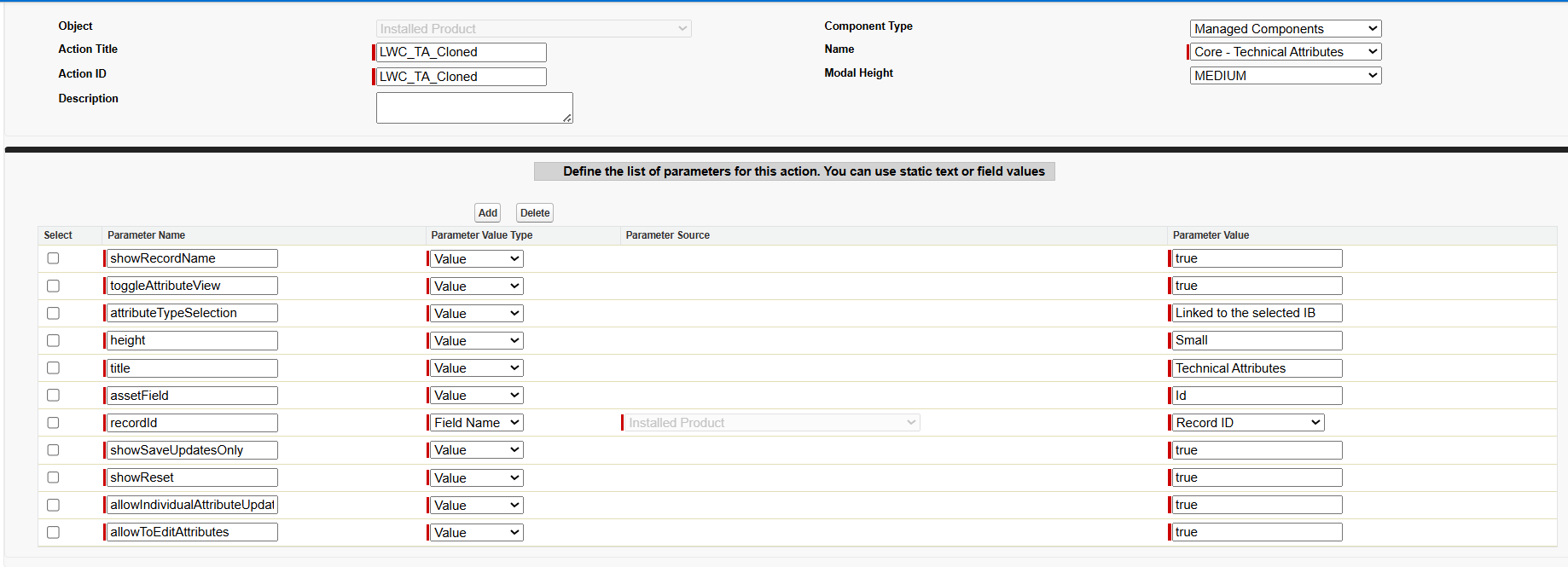 Installed Product Parameters Installed Product Parameters