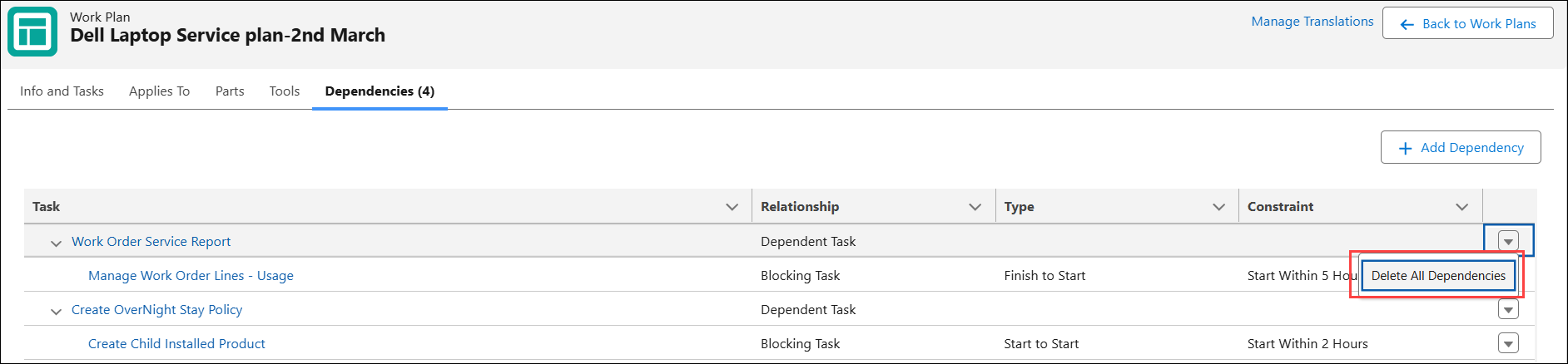 Delete All Dependencies