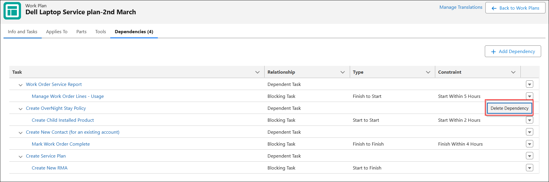Delete Dependency