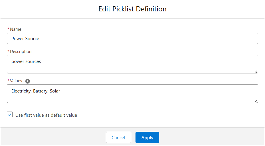 Edit Picklist Definition