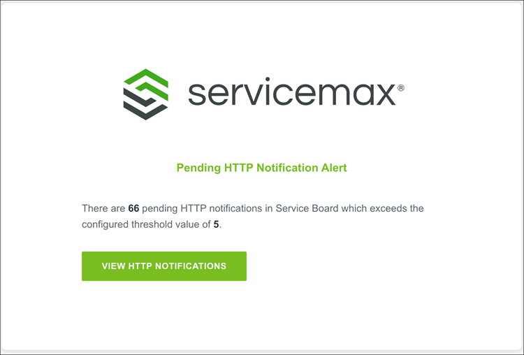 The image displays the configured email alert for Pending HTTP Notification