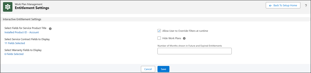 Entitlement Settings Page