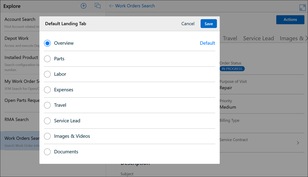 Default Landing Tab