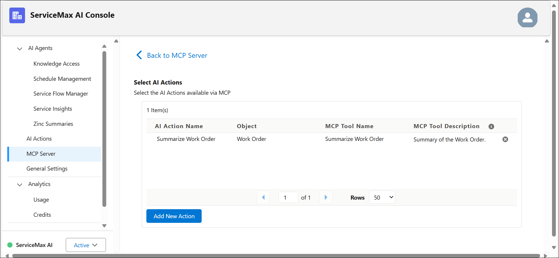List of AI actions Available via MCP server