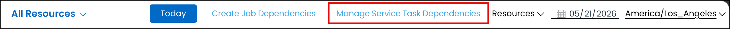 The image displays the Manage Service Task Dependency option