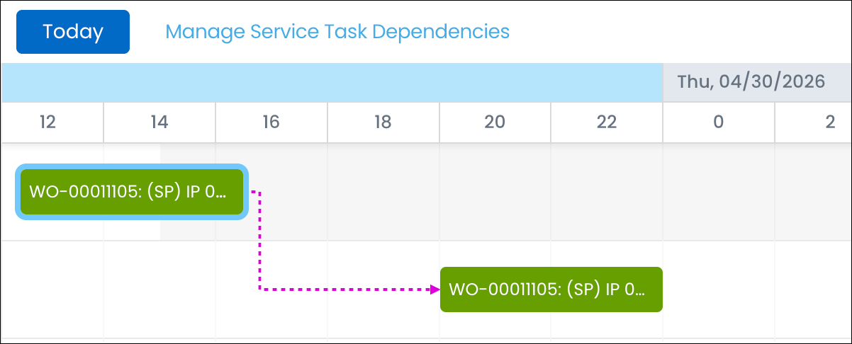 The image displays the Service Task Dependencies link The image displays the Service Task Dependencies link