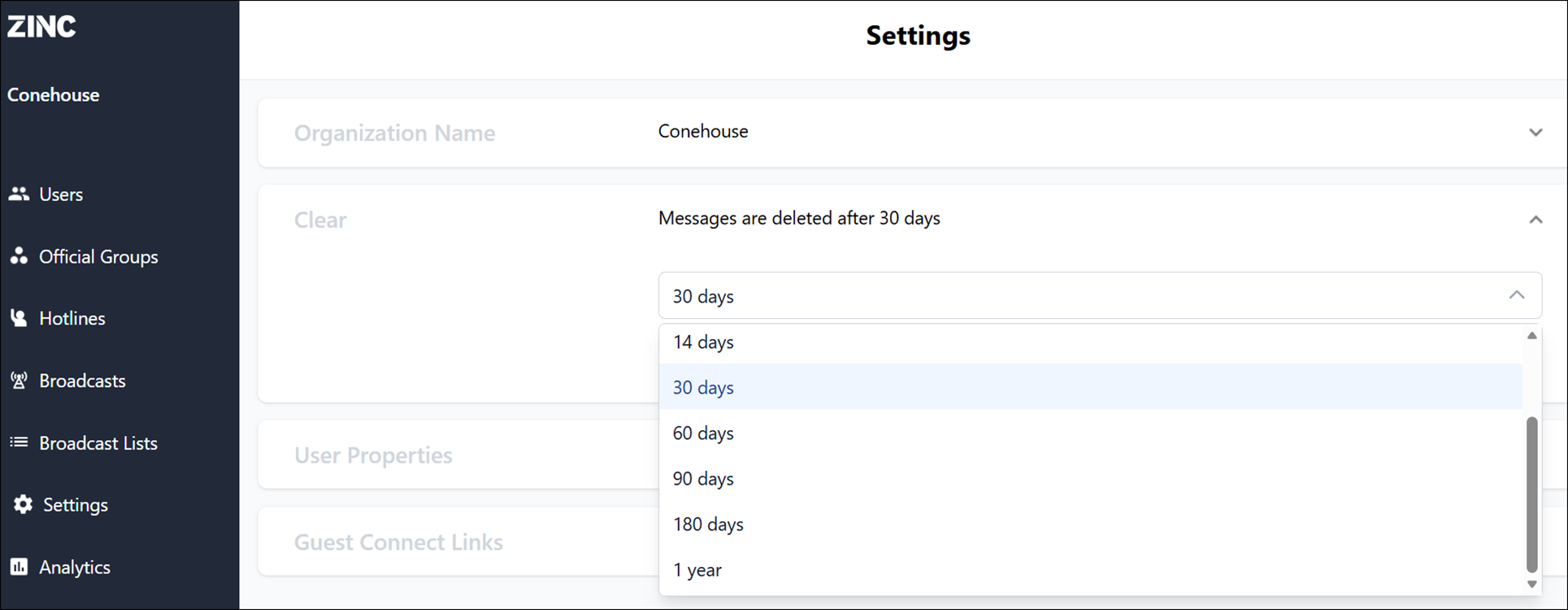 managing org settings