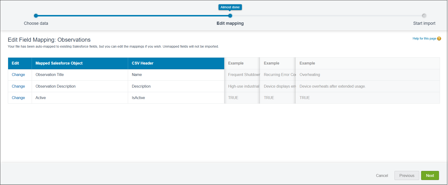 Mapped Salesforce Object