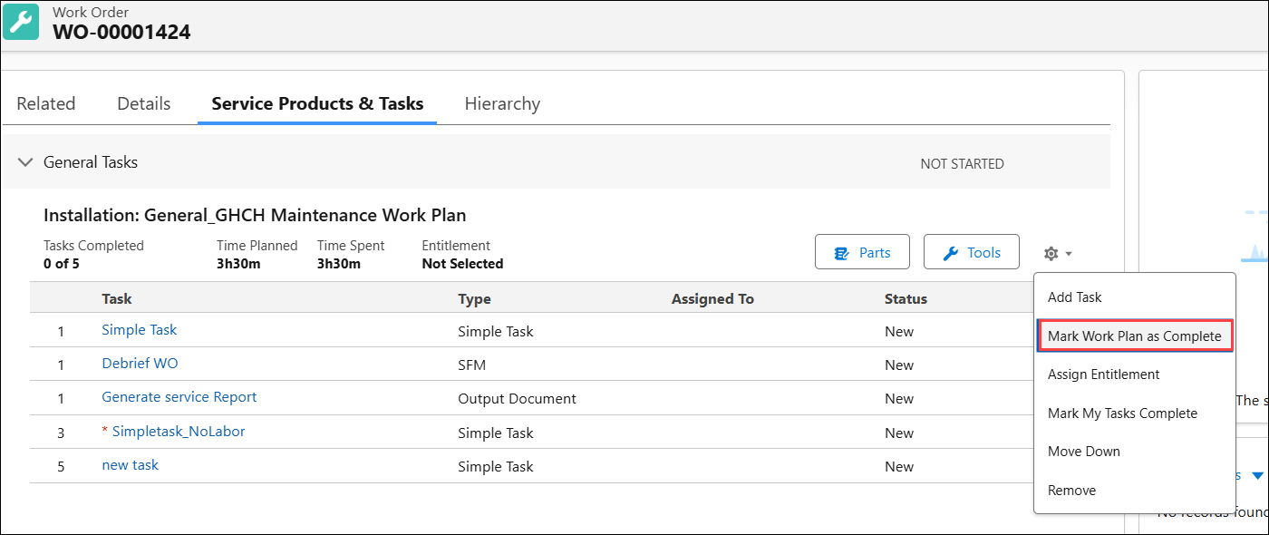 Mark Work Plan as Complete