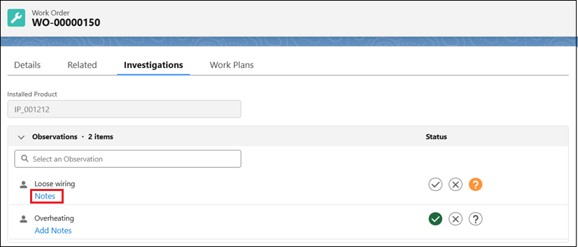 Notes link displayed on a dictionary item, indicating that a note exists and can be opened in the Notes pop-up window.