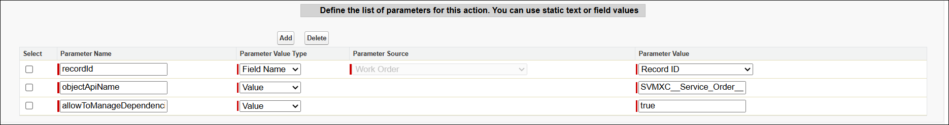 Custom Action Parameters Custom Action Parameters