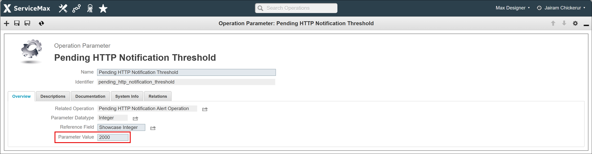 The image displays the value for Pending HTTP Notification Threshold parameter