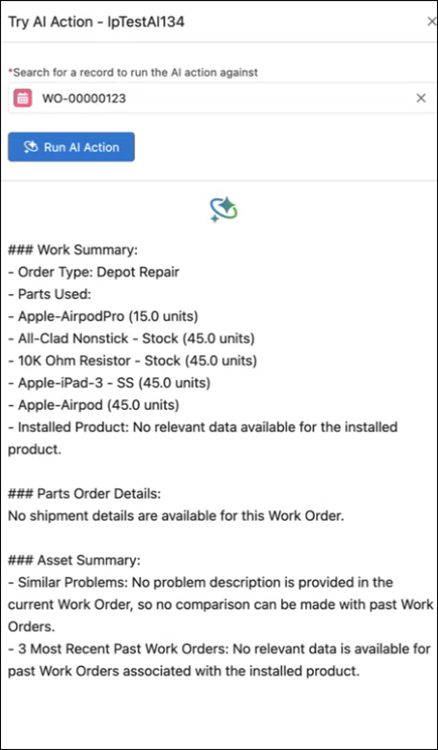 Try AI Action for work order