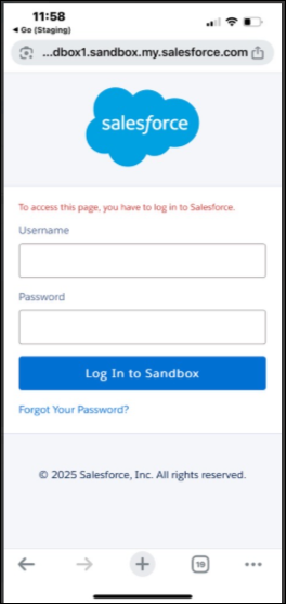 Salesforce Login Screen