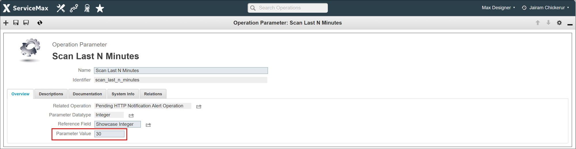 The image displays the value for Scan Last N Minutes parameter