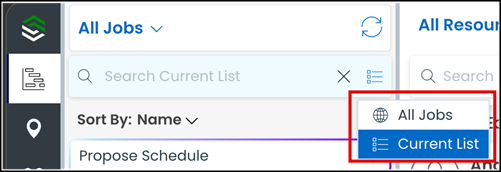 The image displays the option to select All Jobs or the current selection The image displays the option to select All Jobs or the current selection